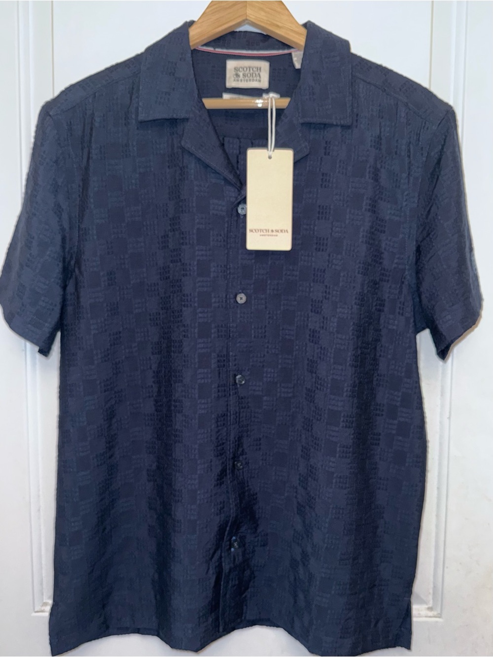 ⛺️NWT Scotch & Soda Textured Viscose Camp Shirt in "Sky Captain" Blue